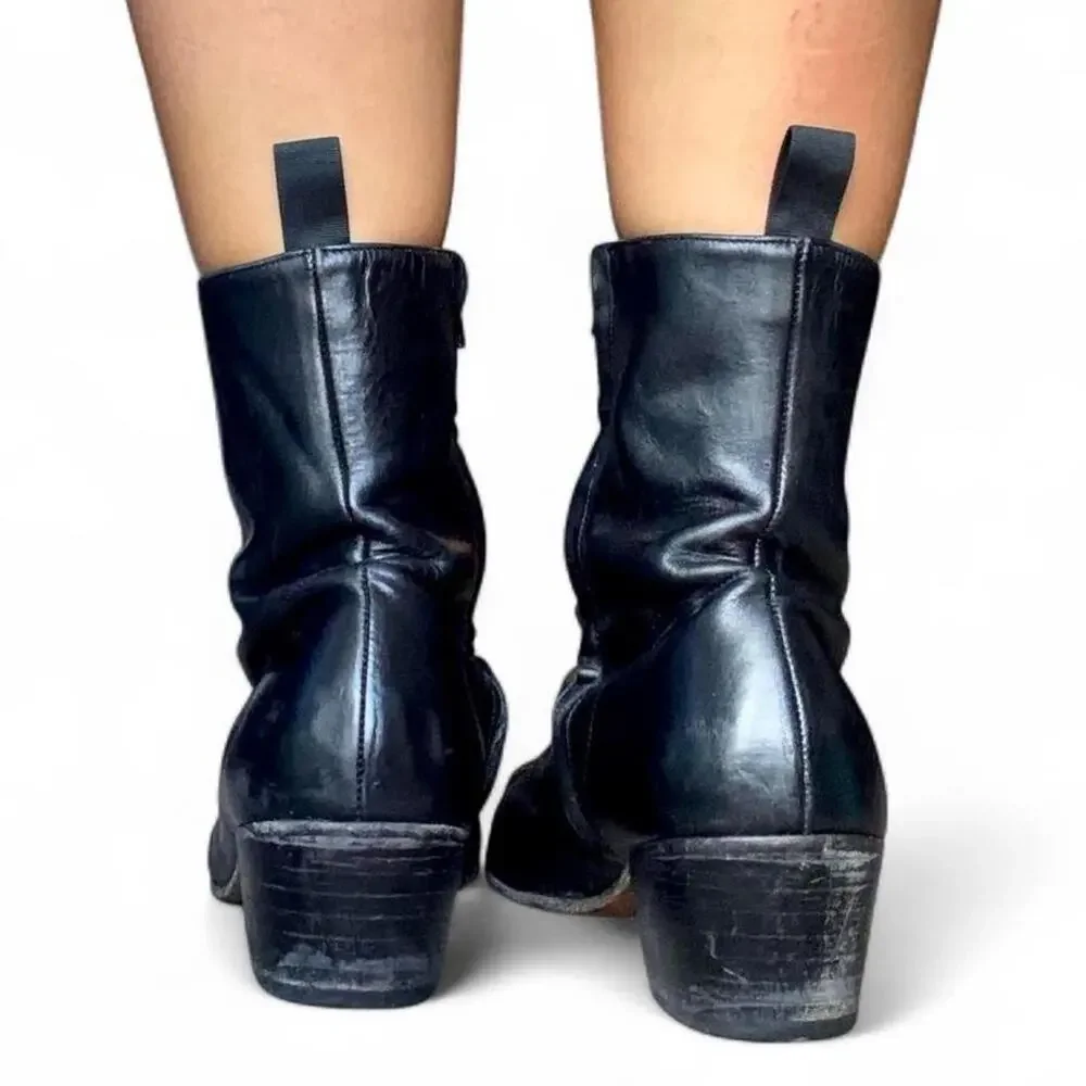 Rare Vintage Italian Mark Astbury BeatWear Black Leather Ankle Boots Size 10